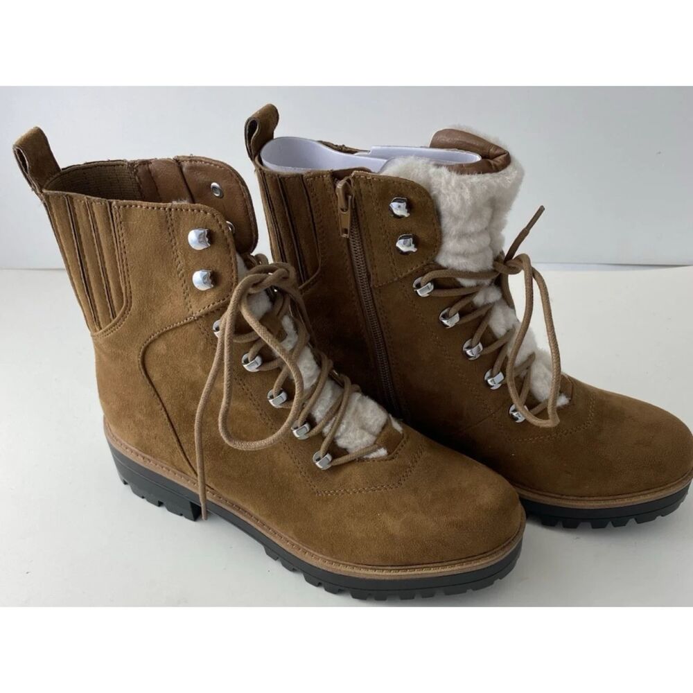 Nine West Women's Cognac Ivani Faux Suede Combat Boots Size 9M - Picture 9 of 9